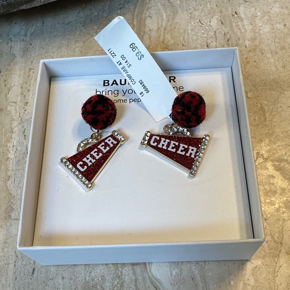 BaubleBar Red and Black Cheer Pom Drop Earrings